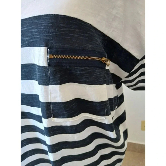 Level Eigth Womens Top Size Large Striped White Navy Scoop Neck Short Sleeve - Picture 4 of 14